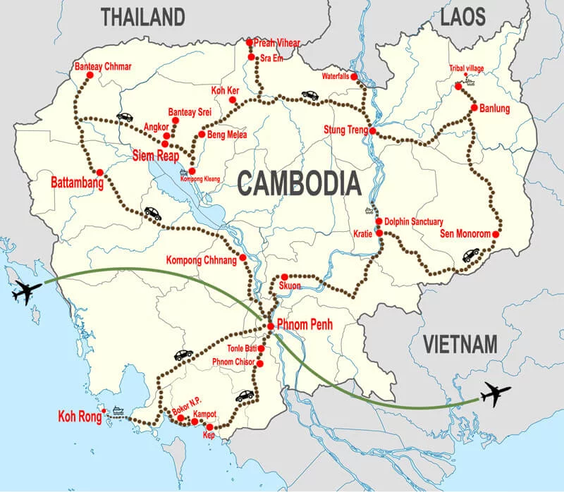 Gran tour Cambogia - mappa © In Asia Travel