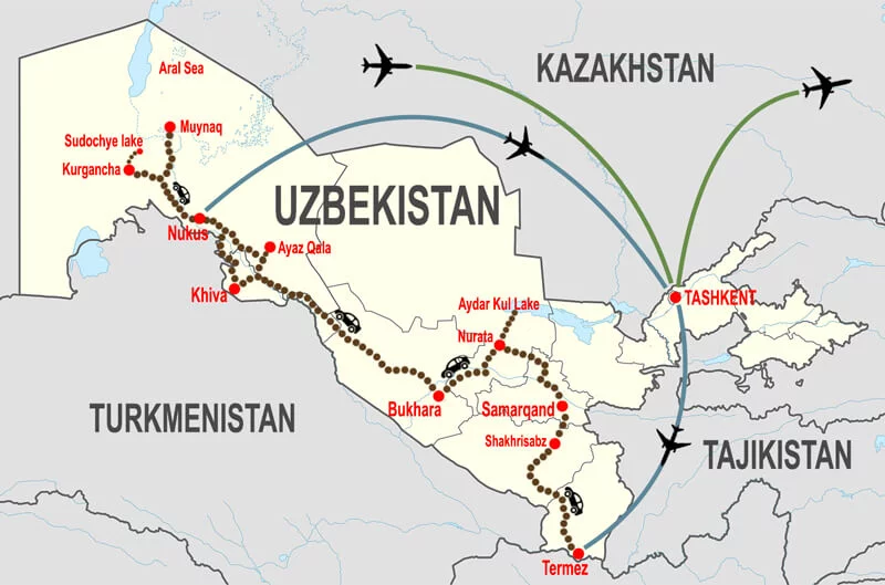 Mappa Viaggio Magico Uzbekistan © In Asia Travel