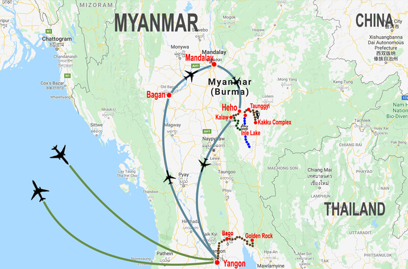 MYANMAR HISTORY AND ETHNIC MINORITIES - map © In Asia Travel