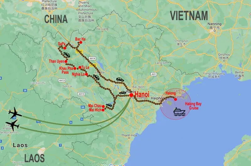 North West Vietnam tour map © In Asia Travel
