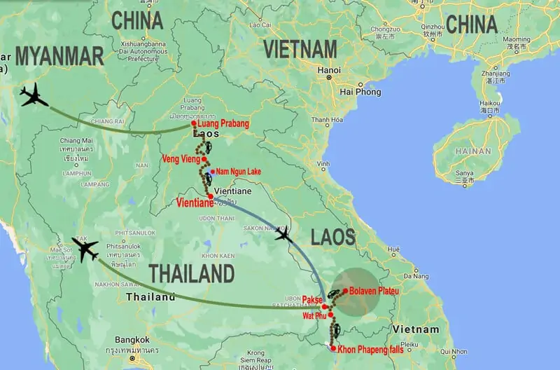 Gran tour Laos - mappa © In Asia Travel