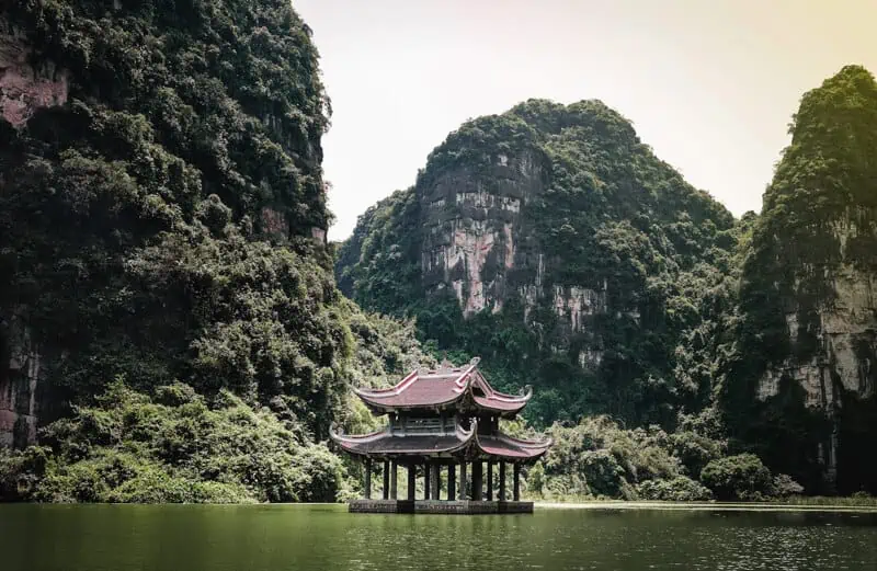 A floating temple in the Trang An scenic landscape complex